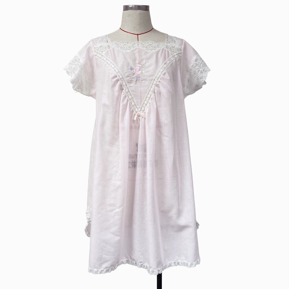 Vintage Christian Dior Womens Size L Pink Embroidered Lace Trim Dress